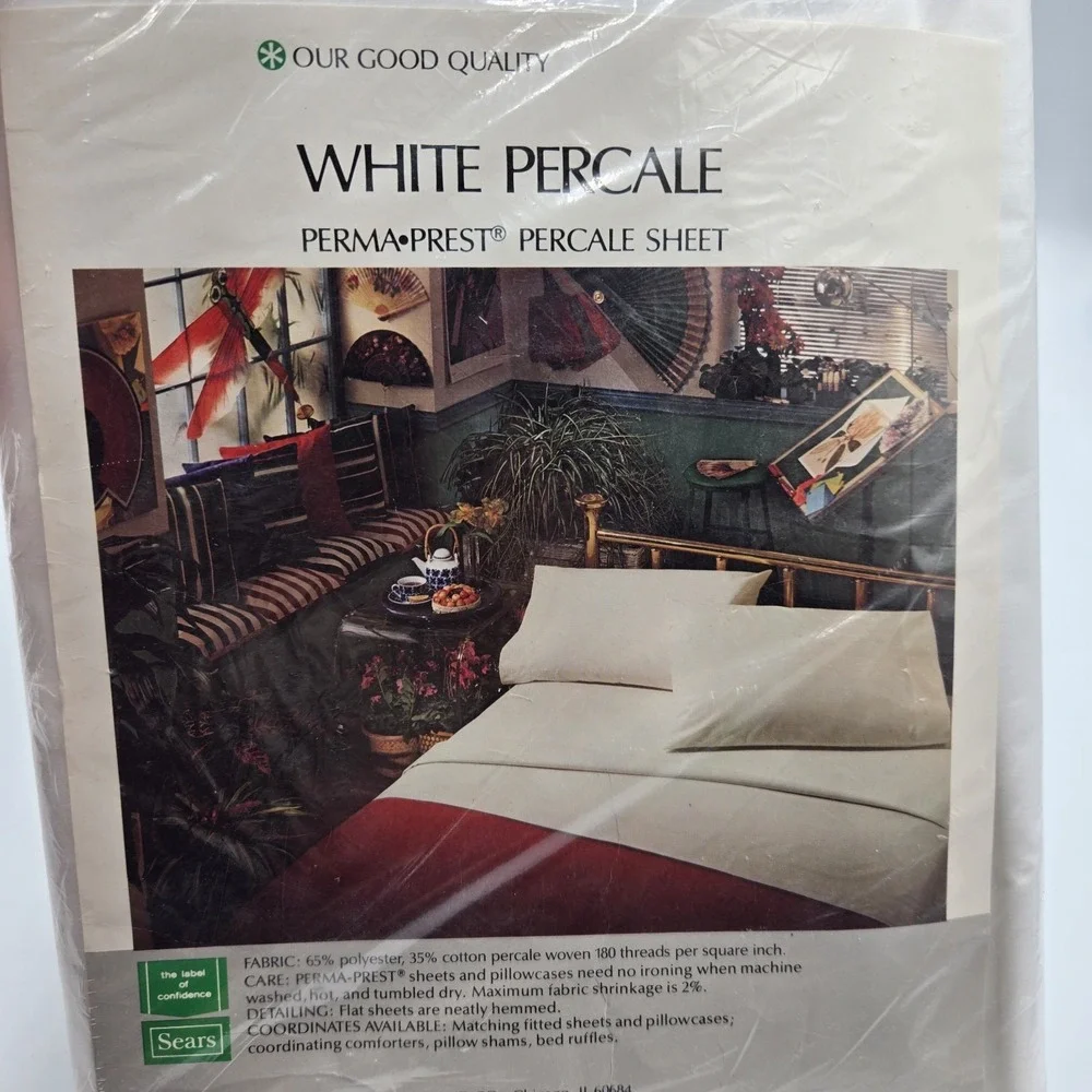 New Vintage Sears Our Good Quality Full Flat Sheet Perma Press White 81x96in‎